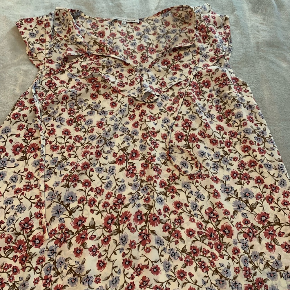 Collective Concepts Cream Blouse with Pink & Blue Floral Print